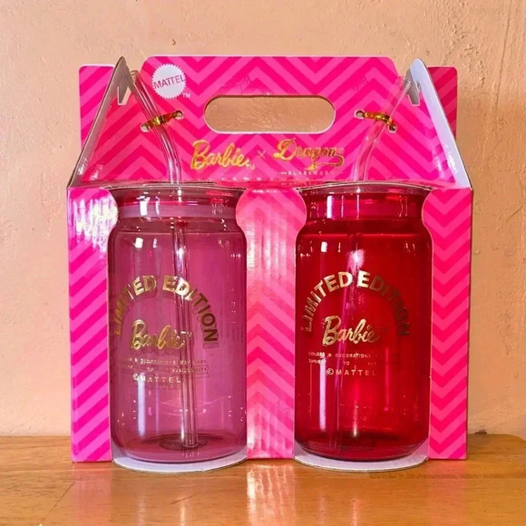 Set of 2 Dragon Glassware Limited Edition Pink Barbie Glass Tumblers. - Picture 1 of 12